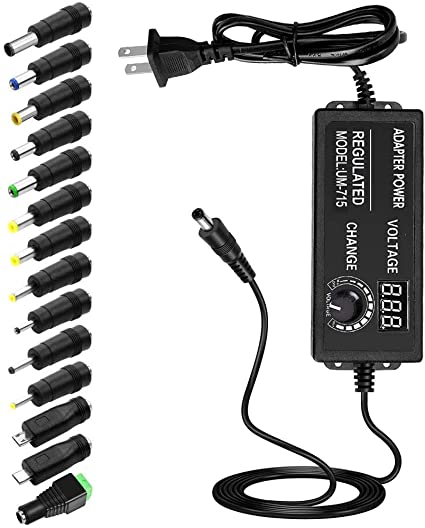 72W Universal 24V 3A AC to DC Adapter Power Supply Charger with 14 Selectable Adapter Plugs, Including Micro USB Plug, Suitable for 3V to 24V Household Electronics and LED Strip - 3000mA Max