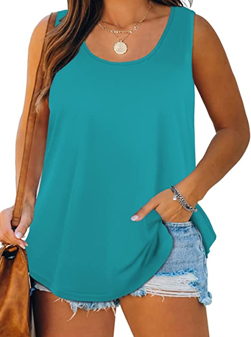 DOLNINE Womens-Plus-Size-Tank-Tops Casual Summer Shirts Scoop Neck Sleeveless Tuncis Tees