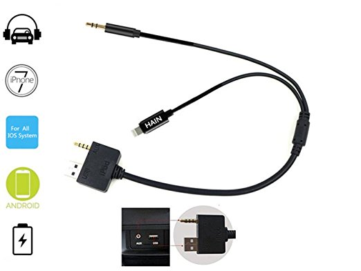 Hyundai KIA Car Music Interface, Hain AUX Lightning Charging Cable for iPhone 7 Plus 6 6s 5 iPod iPad (Support All IOS System) & 3.5mm Jack to Android Samsung Galaxy LG SONY HTC (1M /3.3FT)