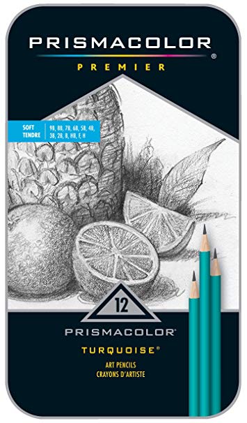 Prismacolor Premier Turquoise Graphite Sketching Pencils, Soft Leads, 12 Count