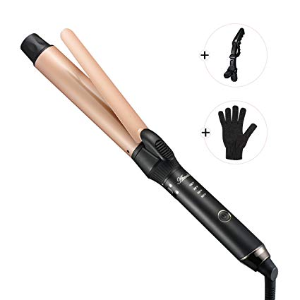 Atmoko 1.25 inch/32 mm Curling Iron and Curling Wand Set with Adjustable Temperature & 360°Rotatable Clamp, Hair Salon Curler Waver with Glove and Hair Clip (320 °F to 430 °F - For All Types of Hair)