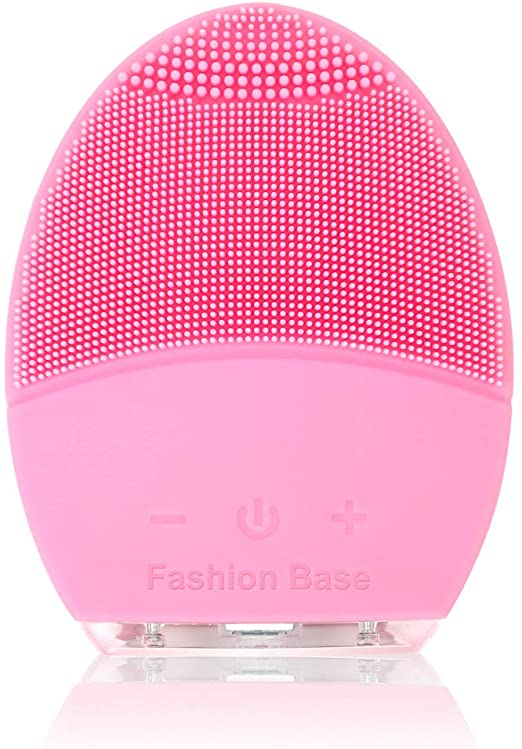 Facial Cleansing Brush and Face Massager Silicone Ultrasonic Vibrating Facial Brush, Waterproof, Rechargeable and Sonic Electric Face Cleansing Exfoliator for Anti-Aging (Pink)