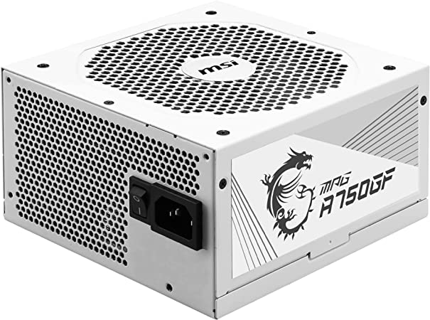 MSI MPG A750GF WHITE Power Supply Unit, UK Plug - 750W, 80 Plus Gold Certified, Fully Modular ATX PSU, 3 x 6 2 Pin GPU Support, Japanese 105°C Capicitors, Flat White Cables - 10 Year Warranty