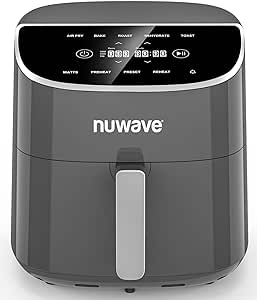 Nuwave Brio Plus 8 Qt Air Fryer, PFAS Free, New & Improved, Digital Touch Screen, Cool White Display, 50°F~400°F in Precise 5°, 5 Cook Functions, 100 Presets & 50 Memory, 3 Wattages 700, 1500, 1800