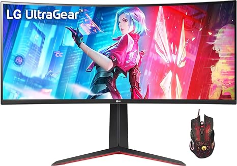 LG 34" Ultragear Curved Gaming Monitor, 21:9 QHD(3440 x 1440) Display, sRGB 99% Color Gamut, 160Hz Refresh Rate, VA with HDR 10 Compatibility and AMD FreeSync Premium, Black, 34GP63A-B