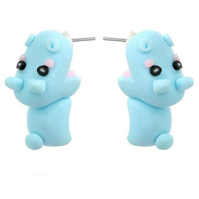 IYSHOUGONG 1 Pair 3D Clay Earrings Fashion Kawaii Soft Pottery Hippo Earrings Fashion Simple Handmade Polymer Animal Stud Earrings for Girls Women