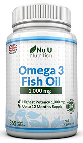 Omega 3 Fish Oil 1000mg 365 Softgels by Nu U Nutrition (1 Year Supply) by Nu U