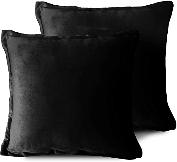 EDOW Velvet Throw Pillows (Set of 2), Soft Fluffy Down Alternative Polyester Stuffing Decorative Pillows for Home Decor, Sofa, Couch, Bed, Office and Car. (Black, 18x18)