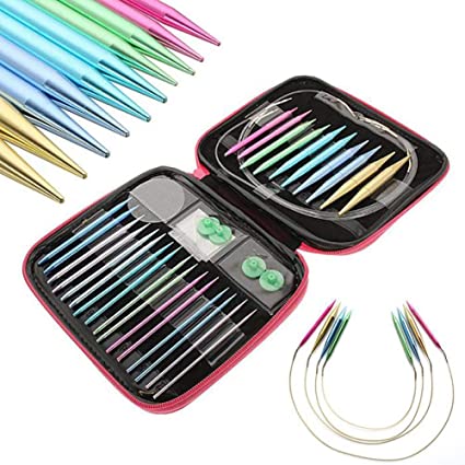 4-inch Interchangeable Aluminum Circular Knitting Needle Kit double pointed 2.75mm-10mm With Zipper Storage Case (13 Sizes/Set)