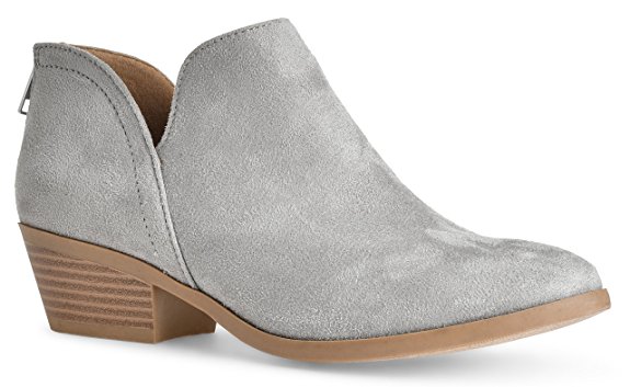 Women's Madeline Western Pointed Toe Slip on Bootie - Low Stack Heel - Zip Up - Casual Ankle Boot by LUSTHAVE