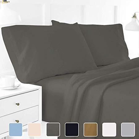 4-Piece Hotel Luxury Bed Sheets - Premium Collection 1800 Series Ultra-Soft Brushed Microfiber Sheet Set - Hypoallergenic - Wrinkle Resistant - Deep Pocket fits upto 16" (Short Queen, Dark Grey)