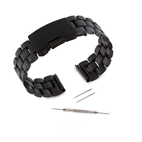 Kuxiu 22mm Stainless Steel Replacement Watch Band Strap for LG G R W100 W110 & Samsung Gear 2nd & Pebble Smartwatch Black Color   Tools