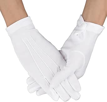 Yolev Parade Gloves White Cotton Formal Tuxedo Costume Honor Guard Gloves with Snap Cuff Gloves Dress Gloves