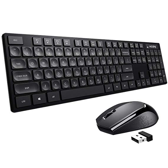 VicTsing Wireless Keyboard and Mouse Combo, Ultra-Thin Wireless Keyboard with Water-Dropping Keycaps   Portable Mouse, Long Battery Life for PC Desktop Computer Laptop Mac Tablet (Black)
