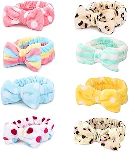 8 Pcs Spa Headband Soft Bow Hair Band Skincare Headbands, Bow Hair Band Women Facial Makeup Head Band Soft Coral Fleece Head Wraps for Spa Shower Makeup Whasing Face