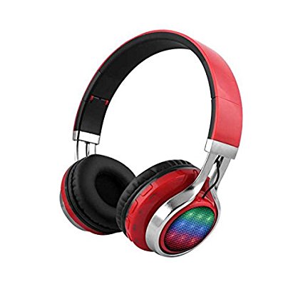 FX-Victoria Foldable Over-Ear Headsets Wireless Earphone with LED Flash Light, Hands Free Calling, Supports FM Stereo Function / MicroSD / TF Card, Red