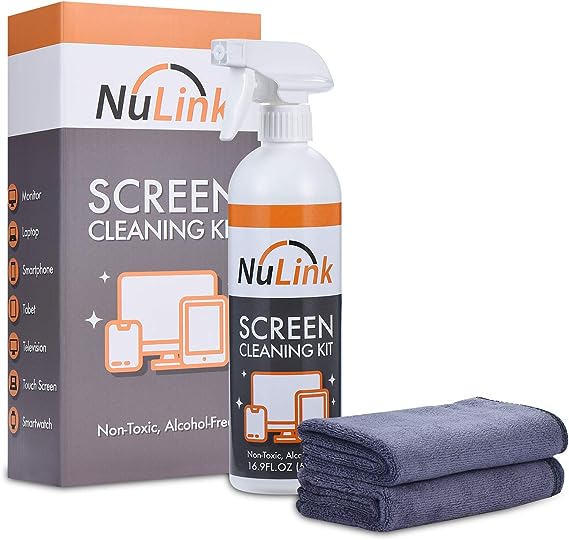 Screen Cleaner Spray NuLink TV Screen Cleaner Computer Screen Cleaner Electronics Cleaner Spray for Laptop, Glasses, iPad, iPhone (16.9oz, Microfiber Cloth)