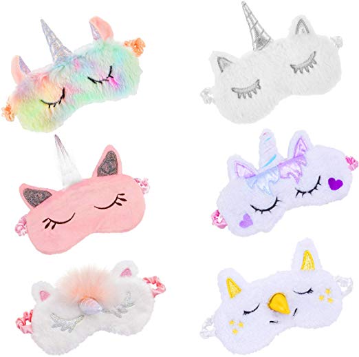 Biubee 6 Pack Soft Plush Unicorn Sleeping Mask- Cute Unicorn Horn Blindfold Eye Cover for Women Girls Kids Travel Nap Night Sleeping