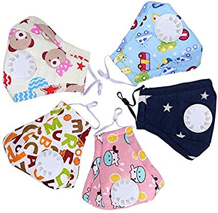 Child's Air Pollution Mask with Exhale Valves PM2.5 N95 Cartoon Cute Anti-Dust Cotton Breathable Mouth Face Mask Suit for 4-15 Years Old (Mask Set A) in Stock Ship Fast