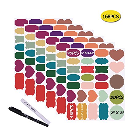 Nardo Visgo Colored Chalkboard Labels: 168 Premium Stickers   2 Chalk Markers-Waterproof Removable Reusable Chalkboard Stickers,Perfect for Decorating Your Mason Jars Pantries Crafts and Offices