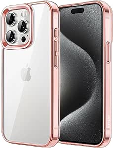 JETech Case for iPhone 15 Pro 6.1-Inch, Non-Yellowing Shockproof Phone Bumper Cover, Anti-Scratch Clear Back (Rose Gold)