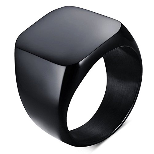 Solid Polished Stainless Steel Band Biker Mens Signet Ring Black Silver Gold Titanium 316L Punk Rings 7-15