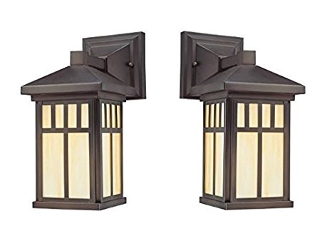 Westinghouse 6732800 Burnham One-Light Exterior Wall Lantern on Steel with Honey Art Glass, Oil Rubbed Bronze Finish - 2 Pack