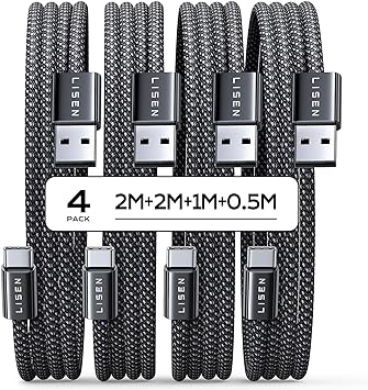 LISEN USB C Kabel, 4 Stück Ladekabel USB C, 3.2A Ladekabel Samsung Schnellladekabel [0.5M 1M 2M 2M] Nylon für Galaxy S22 S21 S20 S10 S9 S8 Plus, Note 10/9/8, A3 A5 A7, LG V30/V20/G5/G6, Huawei P30