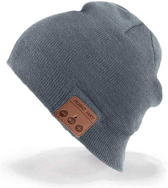 Wireless Beanie Music Knitted Hat Cap With Stereo Headphone Headset Speaker Wireless Mic Hands-free for Men Women Fitness Outdoor Sports Running Skiing Hiking Christmas Birthday Gifts (Light Grey)