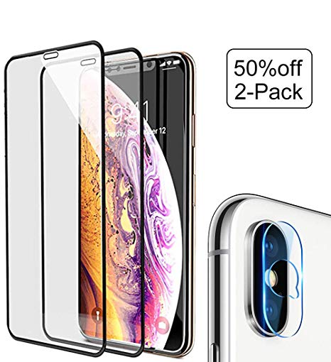 Screen Protector iPhone Xs Max 6.5-Inch [Full Coverage Tempered Glass   Camera Lens Protector][9 Hardness] Bubble Free,Anti-Scratch Screen Protector Compatible iPhone Xs Max [2-Pack]