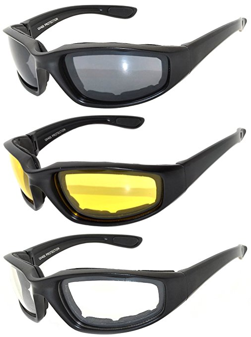 Men Women Motorcycle Padded Black Glasses for Outdoor Activity Sport 1,2,3 Pack OWL®