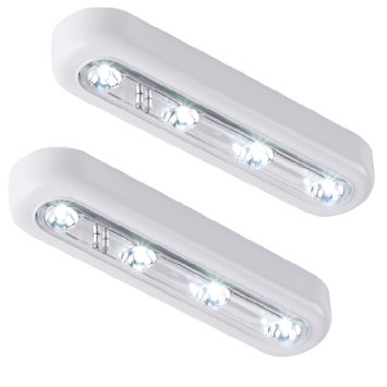 Twin Pack of White LED Battery Operated Stick-On Touch Tap Lights