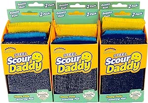 Scrub Daddy Steel Scour Pads - Scour Daddy - Stainless Steel Scouring Pad - Stainless Steel Fibers Do What Scrubbing Sponges Can't - Durable, Shred-Resistant Scrubbing Pads - 2 Count (6 Pack)