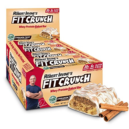 FITCRUNCH Protein Bars | Designed by Robert Irvine | World's Only 6-Layer Baked Bar | Just 6g of Sugar & Soft Cake Core (12 Bars, Cinnamon Twist)