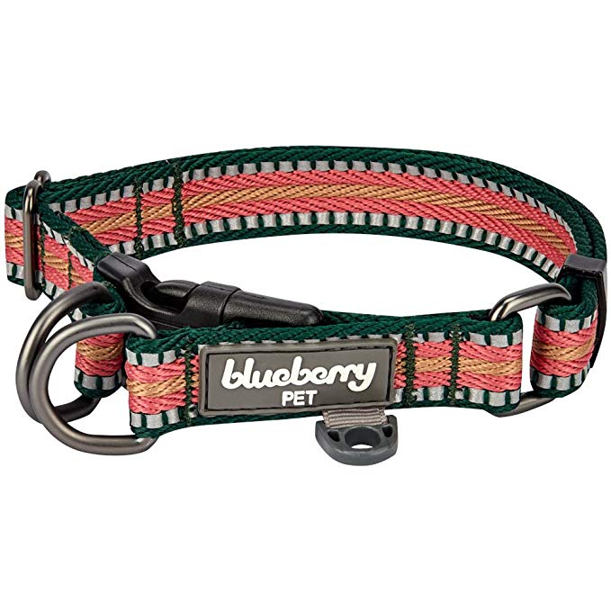 Blueberry Pet 5 Colors Multi-Colored Stripe Collection - 3M Reflective Collars, Harnesses, Leashes, Seatbelts or Lanyards