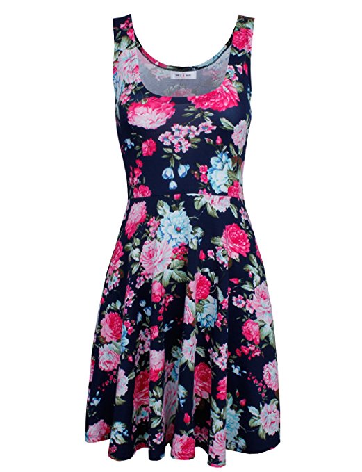 Tom's Ware Womens Casual Fit and Flare Floral Sleeveless Dress