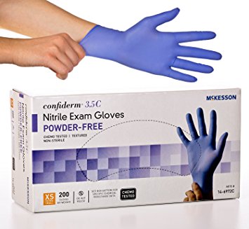 McKesson Confiderm 3.5C Nitrile Latex-Free XSM Exam Gloves, X-Small, Chemo Tested, Powder-Free, 200/BX