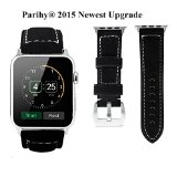 Parihy Genuine Nubuck Leather Watch Band with Metal Clasp for Apple Watch Band 42mm Include Connection Adapter Black