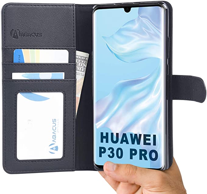 P30 PRO Case by Abacus24-7®, Leather Wallet with Flip Cover, Credit Card Pockets and Stand Compatible with Huawei P30 PRO Phone - Black