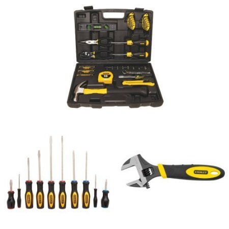 Stanley 94-248 65-Piece Homeowner's Tool Kit w/ 60-100 10-Piece Standard Fluted Screwdriver Set and 90-947 6-Inch MaxSteel Adjustable Wrench