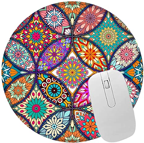 Mouse Pad,Anti Slip Mouse Mat for Desktops Computer PC and Laptops Customized Round Mousepad for Office Home and Travel-Colorful Flowers