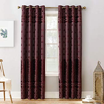 Sun Zero Elidah Medallion Bonded Velvet 100% Blackout Grommet Curtain Panel, 50" x 84", Merlot