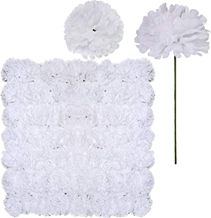 Supla 100 Pack Artificial Carnation Flowers Picks Bulk White Carnations Stems Silk Carnation Flower Heads with Wired Stems 3.5" x 7.9" (WXH) Floral Arrangement DIY Wreaths