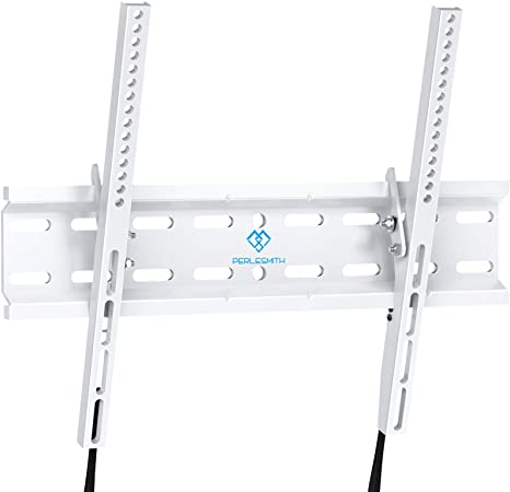 PERLESMITH Tilting TV Wall Mount Bracket Low Profile for Most 23-55 inch LED, LCD, OLED, Plasma Flat Screen TVs up to 115lbs, Max VESA 400x400mm, PSMTK1W, White