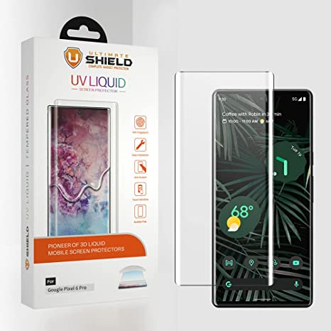 Ultimate Shield Liquid Glass for Google Pixel 6 Pro [2 Pack] [Premium 3D Curved Tempered Glass Screen Protector] [Full Adhesive] [9H Hardness] [Scratch Resistant] [Crystal Clear]