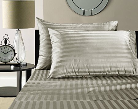 Supima Cotton Sheets on Amazon! Blockbuster Sale: Todays Special - Highest Quality Luxury Super Soft 100% Supima Cotton Damask Stripe 500 Thread Count Sheet Set (Queen, Moonstone)