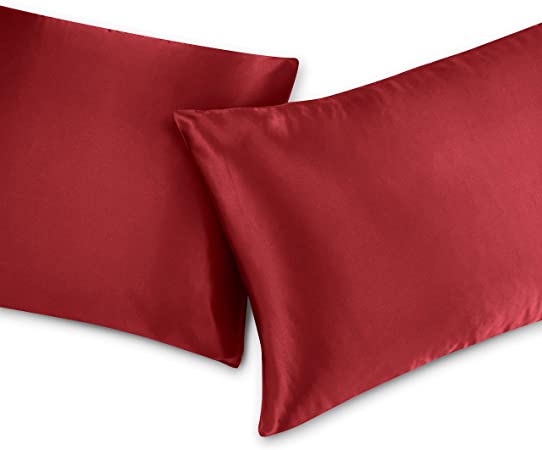 Nestl Bedding Satin Pillowcase for Hair and Skin | Satin Pillow Case | Luxury Pillow Case | Red Satin Pillowcase King Size, Set of 2