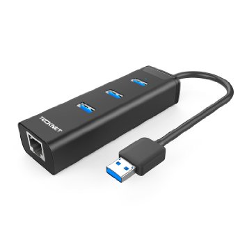 TeckNet® USB 3.0 to 10/100/1000 Gigabit Ethernet LAN Wired Network Adapter USB 3.0 to RJ45 With 3 Port USB3.0 Hub