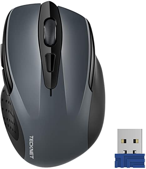 TeckNet Pro 2.4G Ergonomic Wireless Optical Mouse with USB Nano Receiver for Laptop,PC,Computer,Chromebook,Notebook,6 Buttons,24 Months Battery Life,2600 DPI, 5 Adjustment Levels