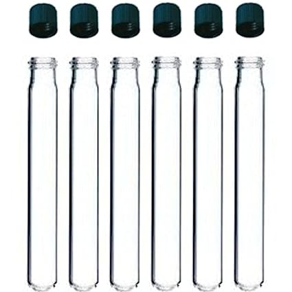 6 Pack - 5-inch, 16x125mm Pyrex Glass Test Tubes with Screw Caps